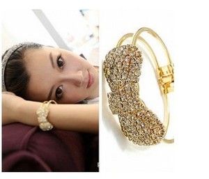 New Fashion Cute Jewelry Gold Plated Crystal Bow Bowknot Bracelet 