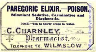   Narcotic Bottle Label Charney Pharmacy Wilmslow England