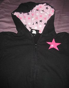 Womens Black with Pink Star Zip Hoodie Torrid Size 1 Plus Size 38x21 