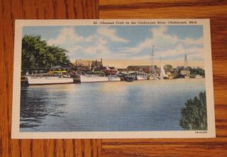 Cheboygan Michigan Pleasure Boats on The River 1940 50