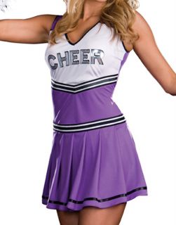 Sexy Cheer Leader Purple Pleated Skirt Uniform Dress Pom Pom Costume 