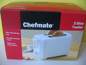 CHEFMATE 2 SLICE TOASTER WHITE EXTRA WIDE NEW