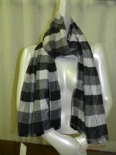 Chelsey II Cotton Scarf Black White Plaid Freyed Ends