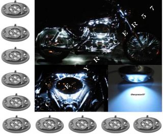 10pc White LED Chrome Modules Motorcycle Chopper Frame Neon Glow 