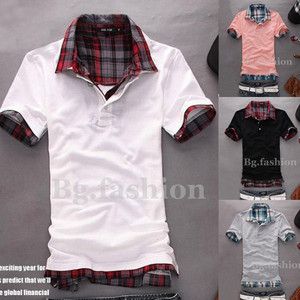 2012 Neuf Homme Polo T Shirts Chemises Manches Courte Faux 2 Pieces 