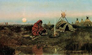 Charles Russell 1891 Painting Repo Evening Pipe Native American Art 