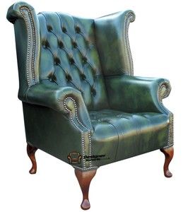 Chesterfield Buttoned Seat Queen High Back Fireside Wing Chair Green 