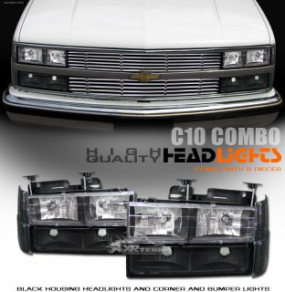 94 02 Chevy C10 C K 1500 2500 3500 Truck JDM Blk Headlights Bumper 