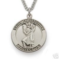 Large Mens 925 Silver Saint Christopher Medal Necklace