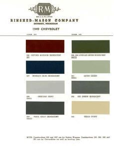 1949 Chevy Paint Color Sample Chips Card Colors