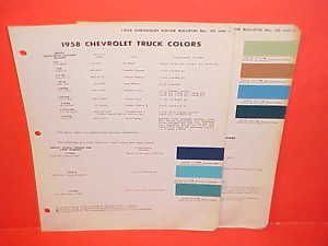 1958 Chevrolet Truck Paint Chips Color Chart Brochure