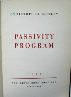 author morley christopher title passivity program publication boston 