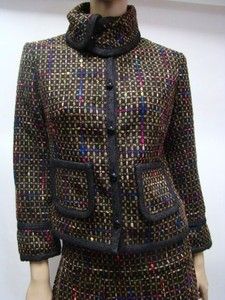 NEW Charlotte Ronson Black Multi Tweed Designer Cropped Jacket S 4 NWT