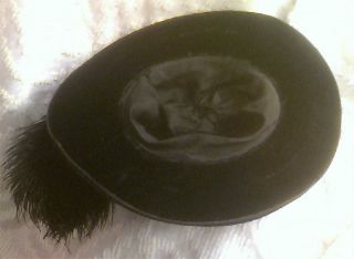 Old Victorian Black Velvet Large Brim Ostrich Feather Sequin Beaded 