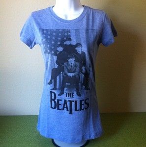 The Beatles with American Flag Blue Heather Juniors T Shirt Super Cute 