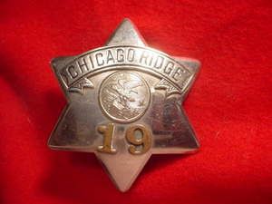 OBSOLETE POLICE BADGE CHICAGO RIDGE PIE PLATE MEYER WENTHE L K