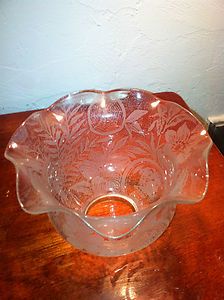 Antique Gas Oil Kero Lamp Shade Etched Glass Spider Web Cameo