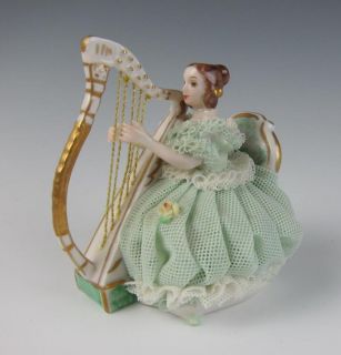   Melodie Lady Playing Harp Christine Figurine Lace Porcelain