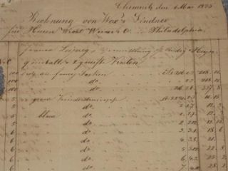 Chemnitz Import Document Wicht Werner Philadelphia 1835