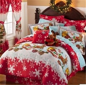 Red Christmas Santa Claus Reindeer Snowy Holiday Gifts Queen Comforter 