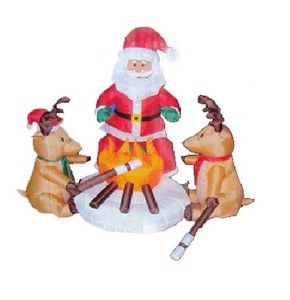 Airblown Christmas Inflatable Campfire Sitting Santa with Two Reindeer 