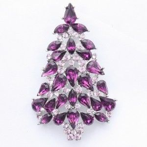 Purple Christmas Tree Brooch Pin w Swarovski Crystals