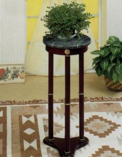 Cherry Finish Plant Stand Accent Table w Green Marble