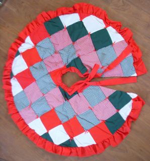 Quilted Country Style CHRISTMAS TREE SKIRT w Ruffle Red Green Gingham