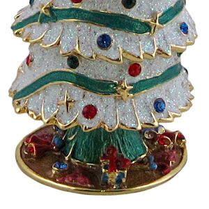 Christmas Tree Trinket Box Snow Covered Bejeweled Holiday Keepsake