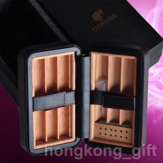 Cohiba Cigar Case Black Leather Wood Wooden Zipper Box Travel Humidor
