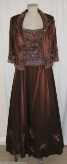  COLLECTION METALLIC COPPER EMBROIDERED FLORAL BEADED LONG GOWN W JKT L