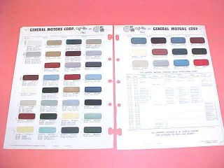 1965 Chevrolet GM Pontiac Color Chart Paint Chips 65