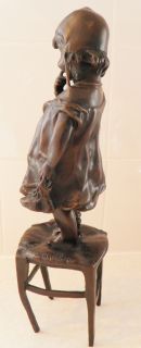 Juan Clara Bronze Sculpture Little Girl Holding Shoe