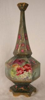 Antique Gold Gilt English Vase Old Hand Painted Roses