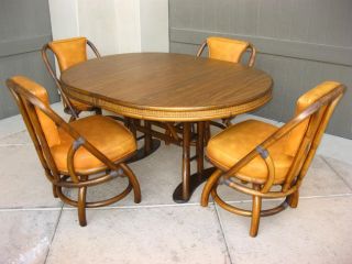 Vintage Danish Mid Century Diningroom Table 4 Orange Swivel Chairs
