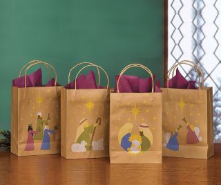 12 Nativity Christmas Gift Bags Holiday Baby Jesus Wisemen Angels
