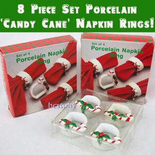  PORCELAIN Decorative CANDY CANE CHRISTMAS Napkin Rings Holders+BOX