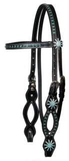 New Showman Browband Headstall w Turquoise Rhinestones Rowel Conchos