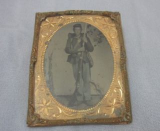Civil War Tintype Armed Soldier Rifle Bayonet Very Young Man 1 4 Plate