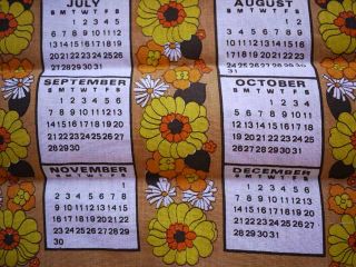 Vtg 1980 Calendar Linen Tea Towel Hippie Floral