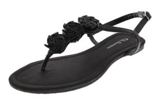 Chinese Laundry New Raeanne Black Rosette Flat T Strap Thong Sandals 6
