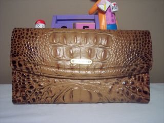 Brahmin Checkbook Wallet Croco Leather Toasted Almond