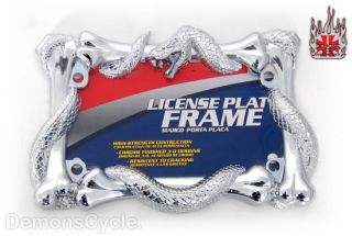 Chrome License Plate Frame Viper Cobra Snake Fit Harley