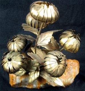 Quartz Chrysanthemum Flower Sculpture Metal Gilt Flowers 1971 Foil