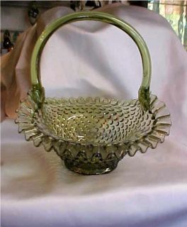 Fenton Art Glass Vintage Hobnail Colonial Green Large Basket