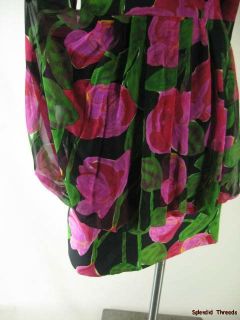 Vintage 1980s Chuck Jones Floral Silk Bubble Skirt Party Dress M