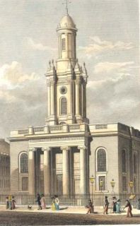 UK London Trinity Church New RD C 1829 Hand Colored Antique Print
