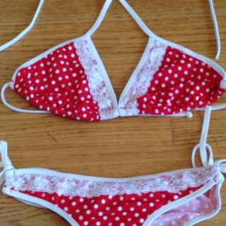 Chynna Dolls red & white polka dot bikini top size M/L scrunch butt