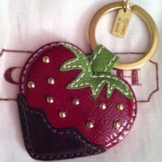 New Coach Leather Chocolate Dipped Strawberry Key Chain Fob