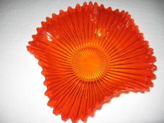 Red Orange Ruffeled Edge Wave Pattern Candy Dish Beautiful From Poland